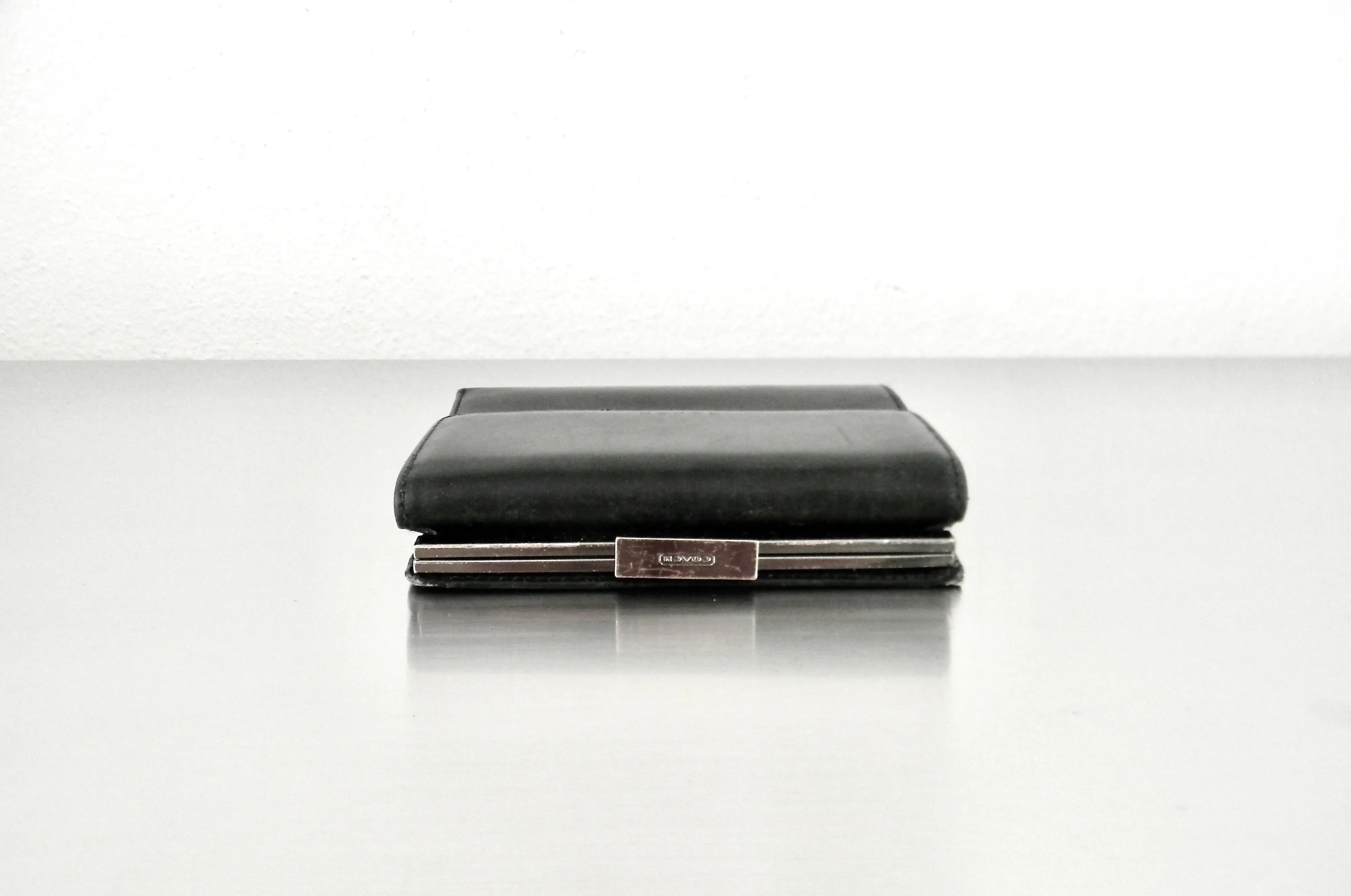 00's Black Polished Calfskin Frame Wallet by Coach