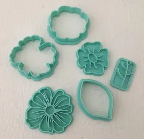 3D Printed Polymer Clay Cutter - Embossed Flower and Leaf 6 Piece Set