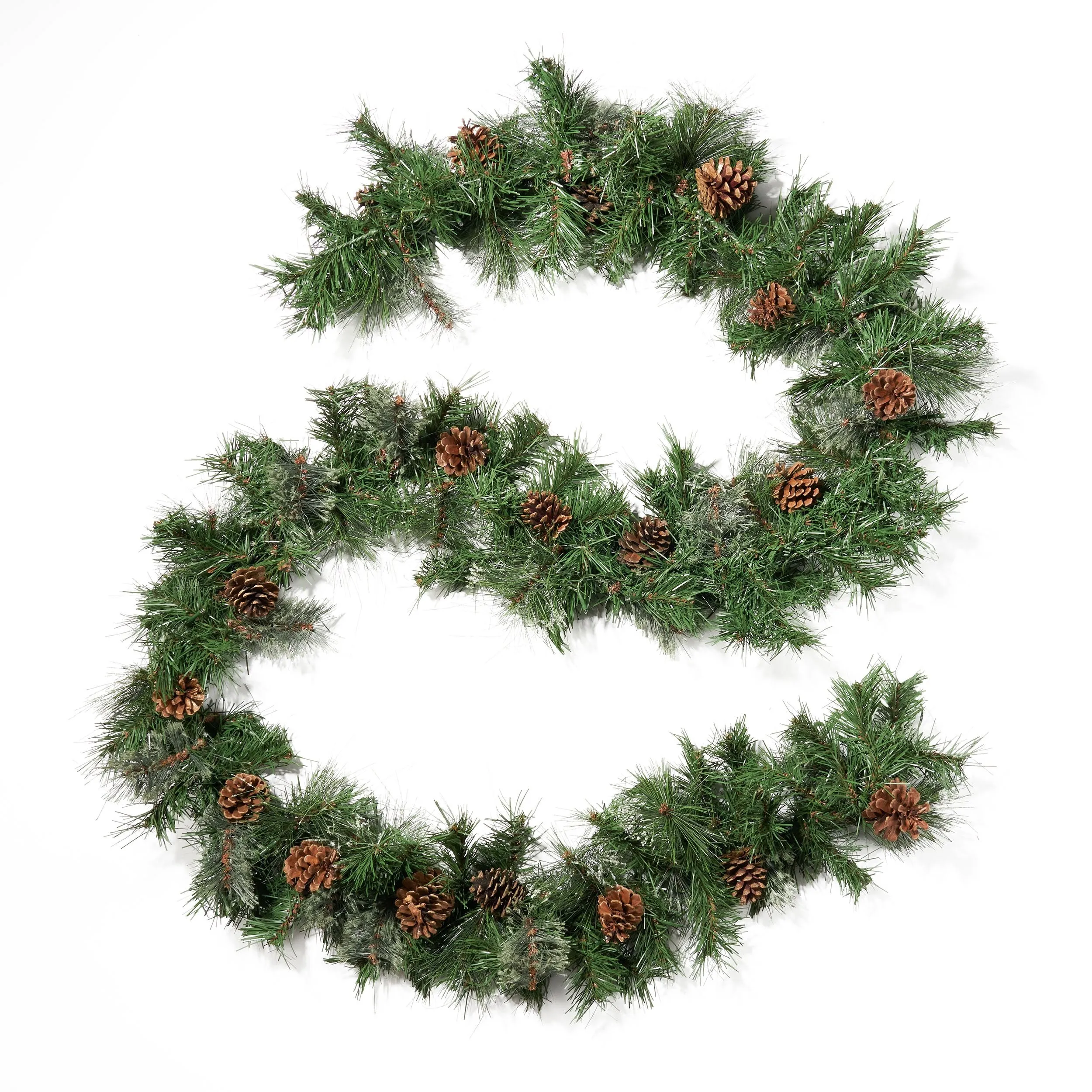 9-foot Mixed Spruce Pre-Lit Warm White LED Artificial Christmas Garland with Snowy Branches and Pinecones - NH493703