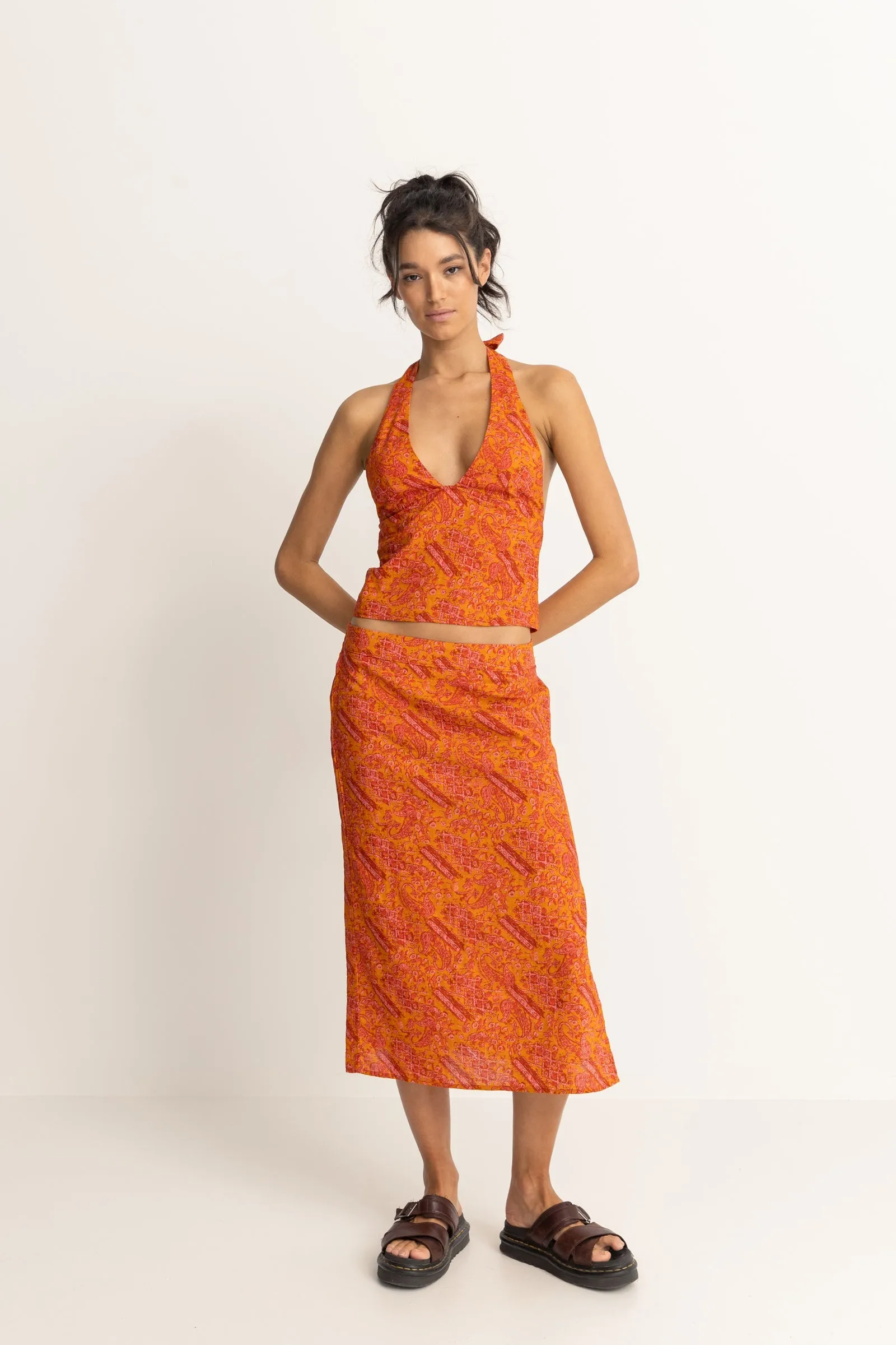 Adia Paisley Halter Top Orange