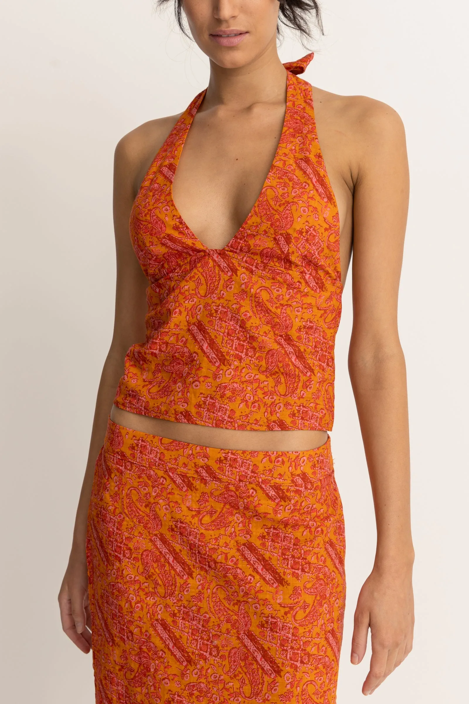 Adia Paisley Halter Top Orange