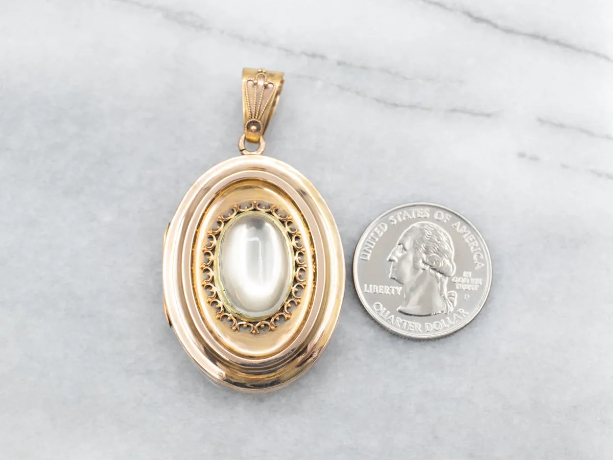 Antique Moonstone Locket with "CM" Engraved on Back