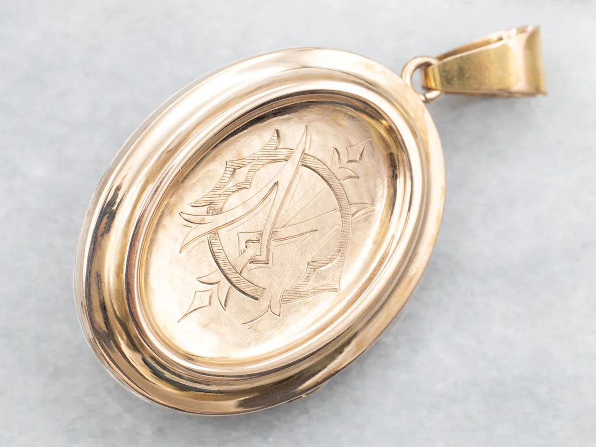 Antique Moonstone Locket with "CM" Engraved on Back