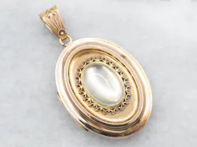 Antique Moonstone Locket with "CM" Engraved on Back