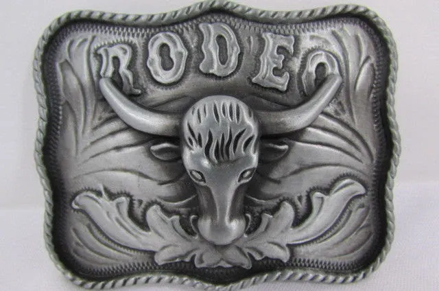 Antique Silver Metal Rodeo Bull Head Skull 3D Belt Buckle Men Cowboy Accessories