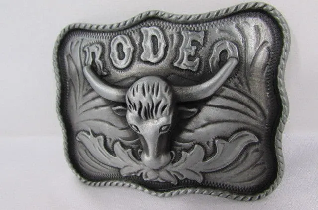 Antique Silver Metal Rodeo Bull Head Skull 3D Belt Buckle Men Cowboy Accessories