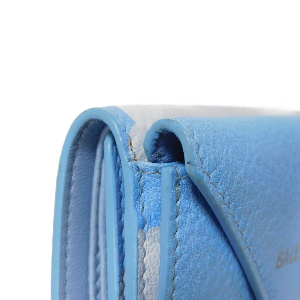 BALENCIAGA Tri-fold wallet 391446 1LE4N 4790 Calfskin (embossed) blue New logo Paper mini wallet Women