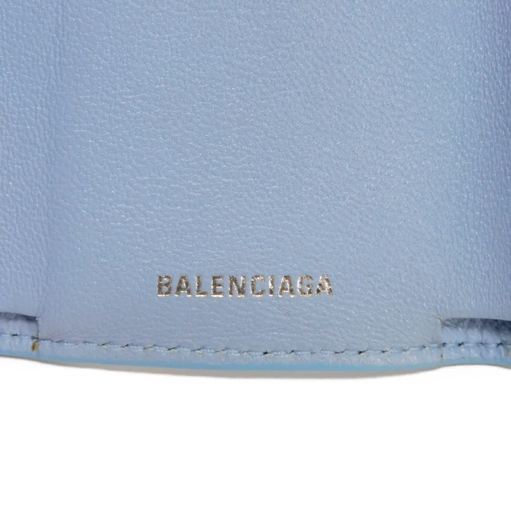 BALENCIAGA Tri-fold wallet 391446 1LE4N 4790 Calfskin (embossed) blue New logo Paper mini wallet Women