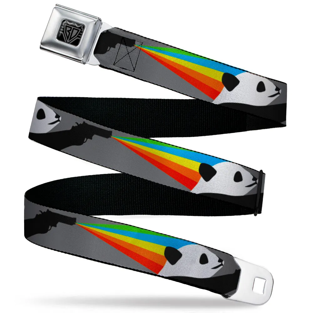 BD Wings Logo CLOSE-UP Black/Silver Seatbelt Belt - Panda Shooting Rainbow Rays Gray/Black/White/Mutli Color Webbing