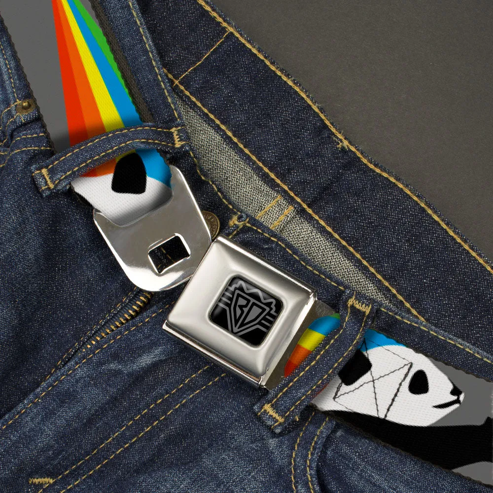 BD Wings Logo CLOSE-UP Black/Silver Seatbelt Belt - Panda Shooting Rainbow Rays Gray/Black/White/Mutli Color Webbing