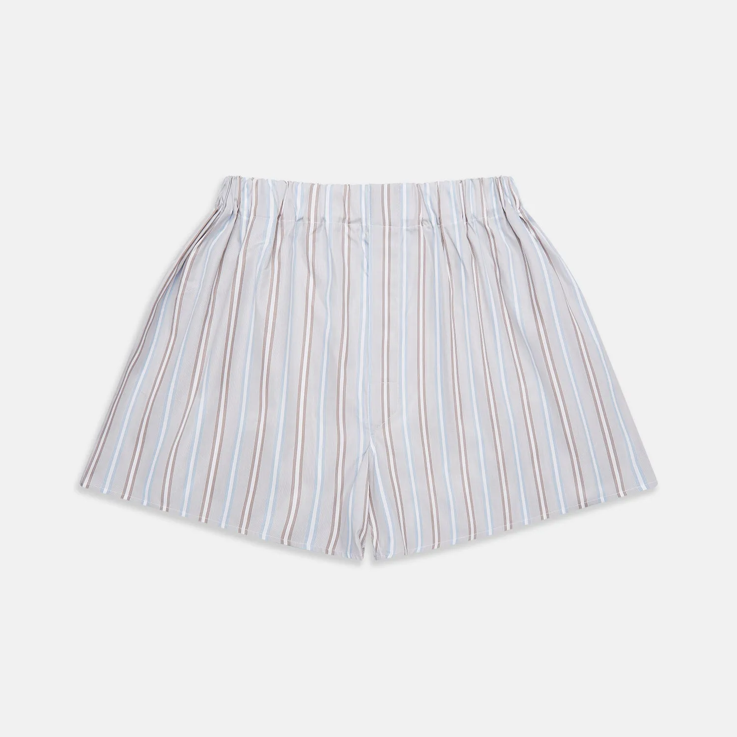 Beige and Light Blue Multi Stripe Cotton Godfrey Boxer Shorts