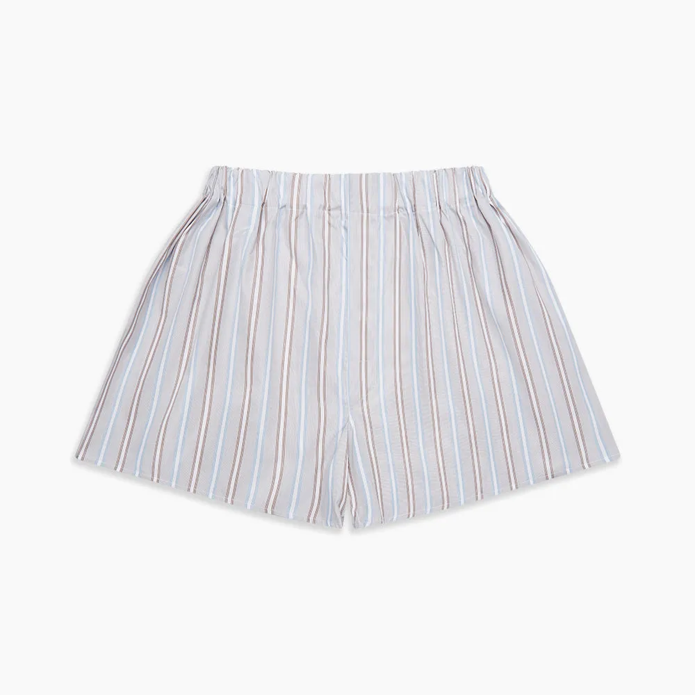 Beige and Light Blue Multi Stripe Cotton Godfrey Boxer Shorts