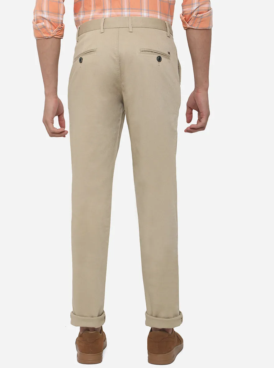 Beige Solid Uno Fit Casual Trouser | JadeBlue