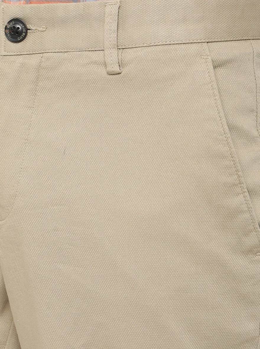 Beige Solid Uno Fit Casual Trouser | JadeBlue