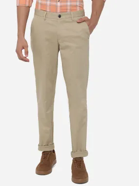 Beige Solid Uno Fit Casual Trouser | JadeBlue