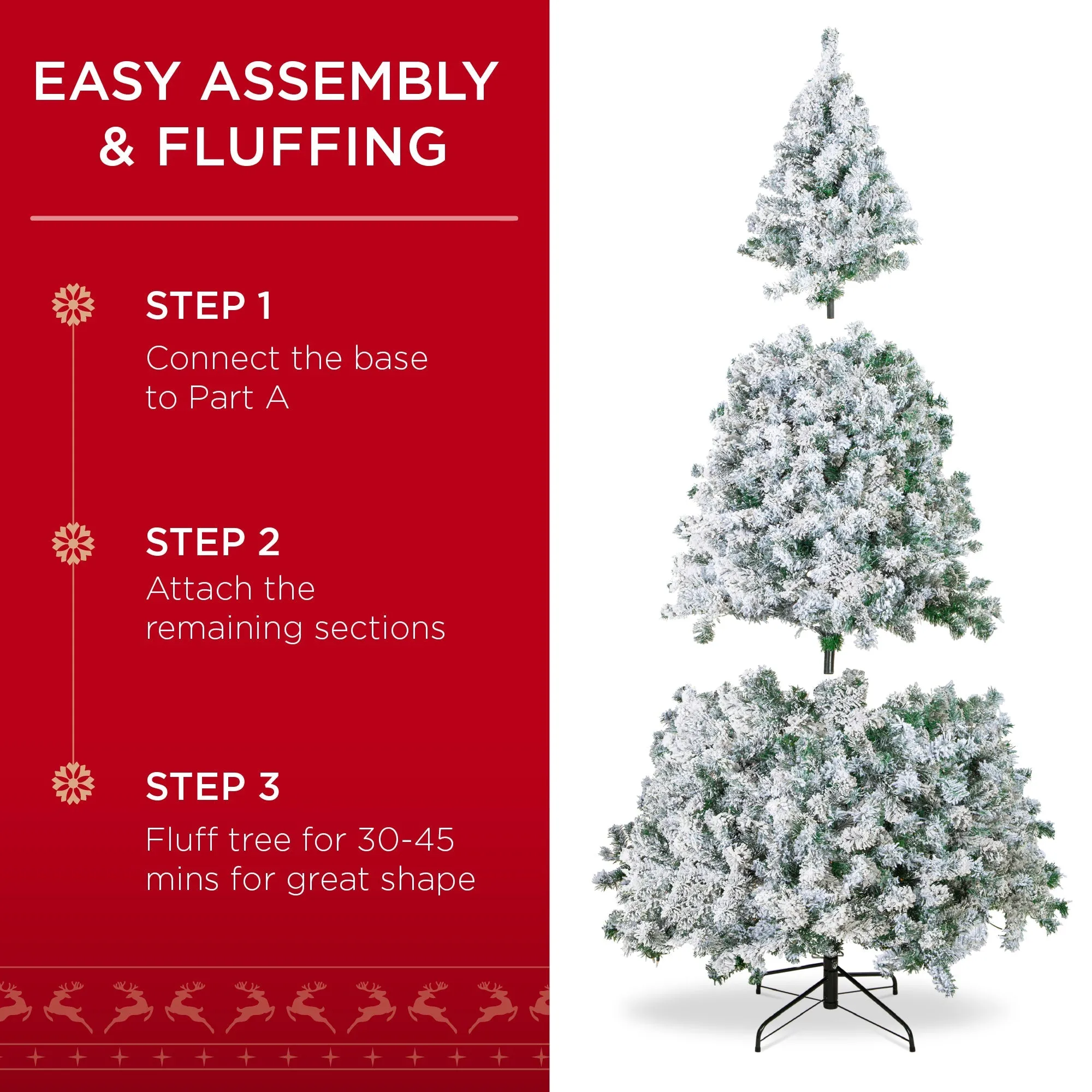 Best Choice Products 6ft Snow Flocked Christmas Tree, Premium Holiday Pine Branches, Foldable Metal Base - Walmart.com