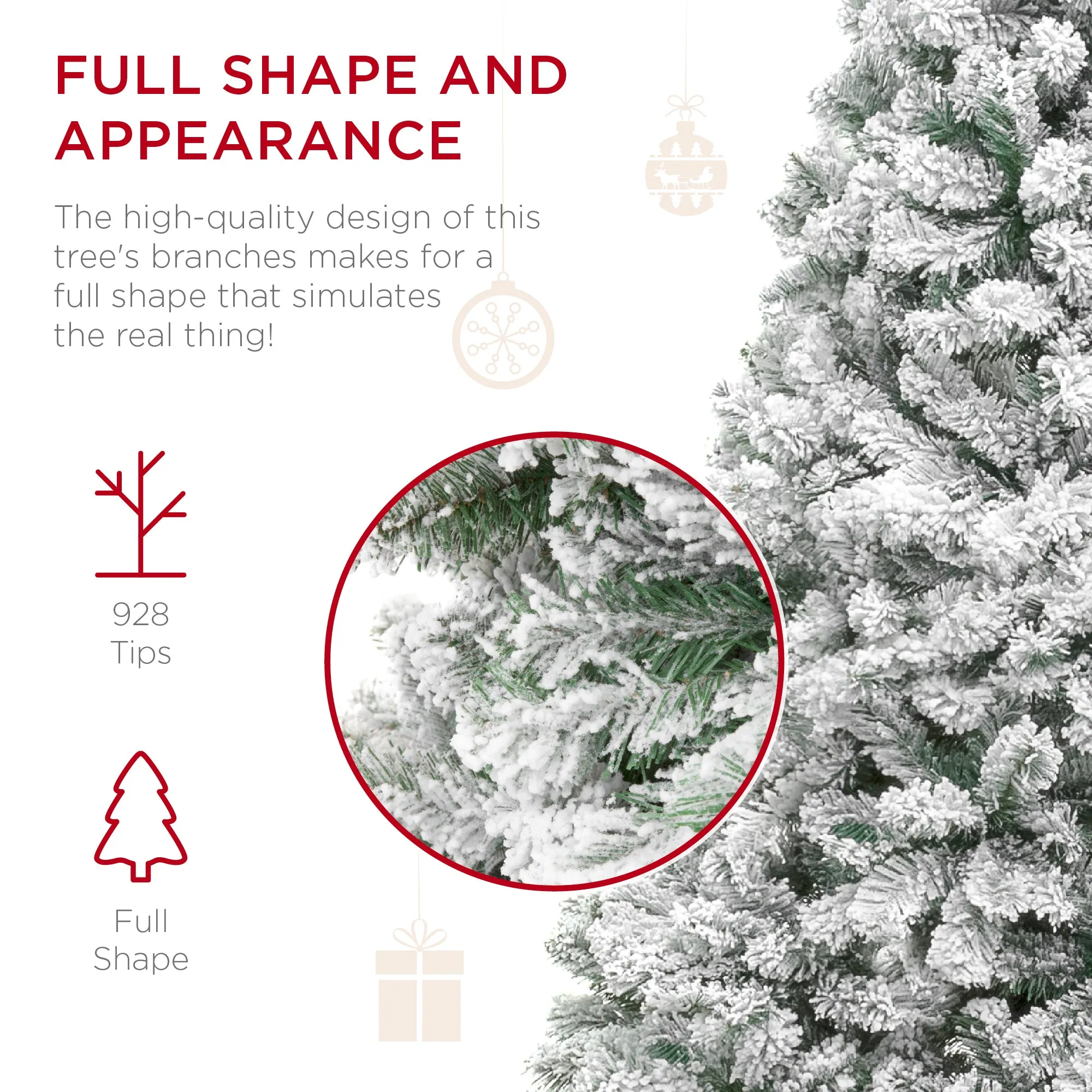 Best Choice Products 6ft Snow Flocked Christmas Tree, Premium Holiday Pine Branches, Foldable Metal Base - Walmart.com