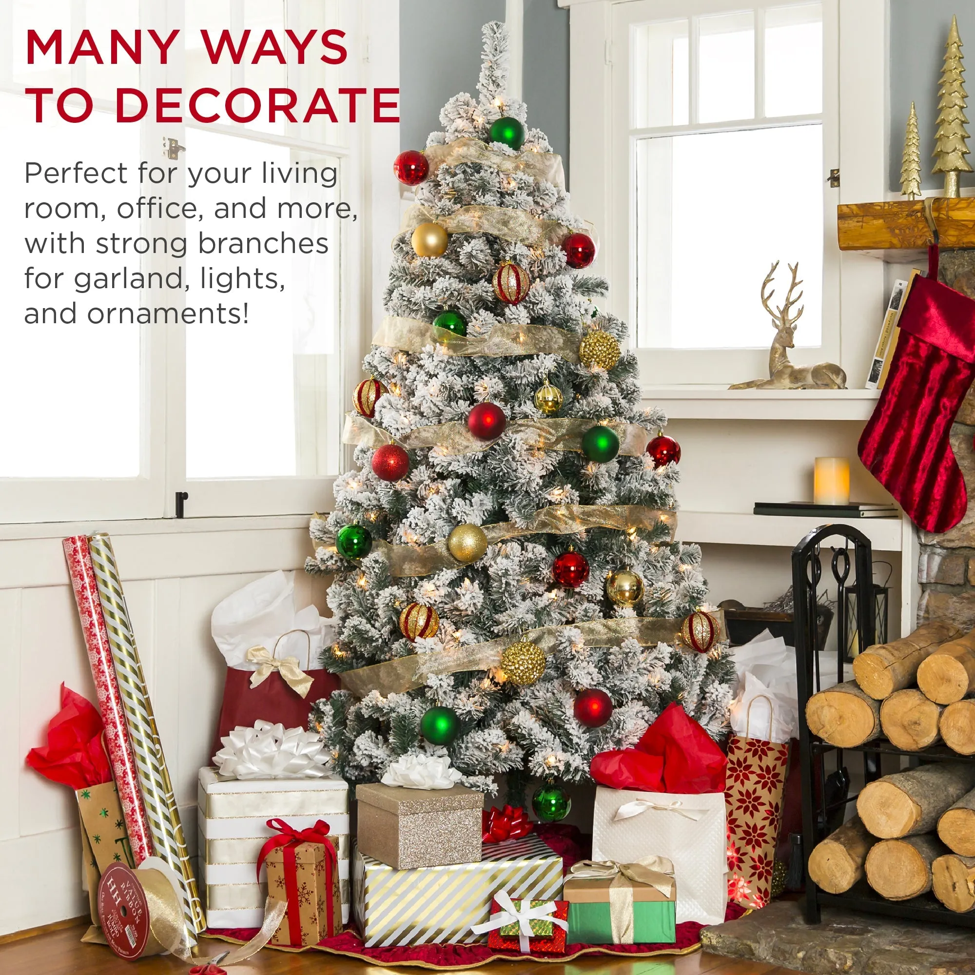 Best Choice Products 6ft Snow Flocked Christmas Tree, Premium Holiday Pine Branches, Foldable Metal Base - Walmart.com