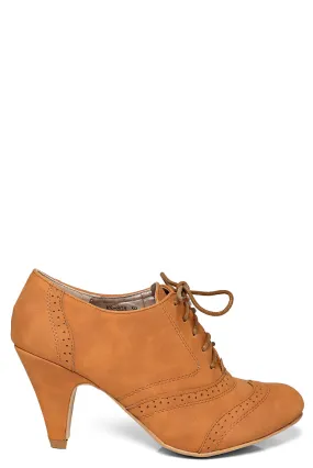 Brogue Lace Up Ankle Boot in Camel