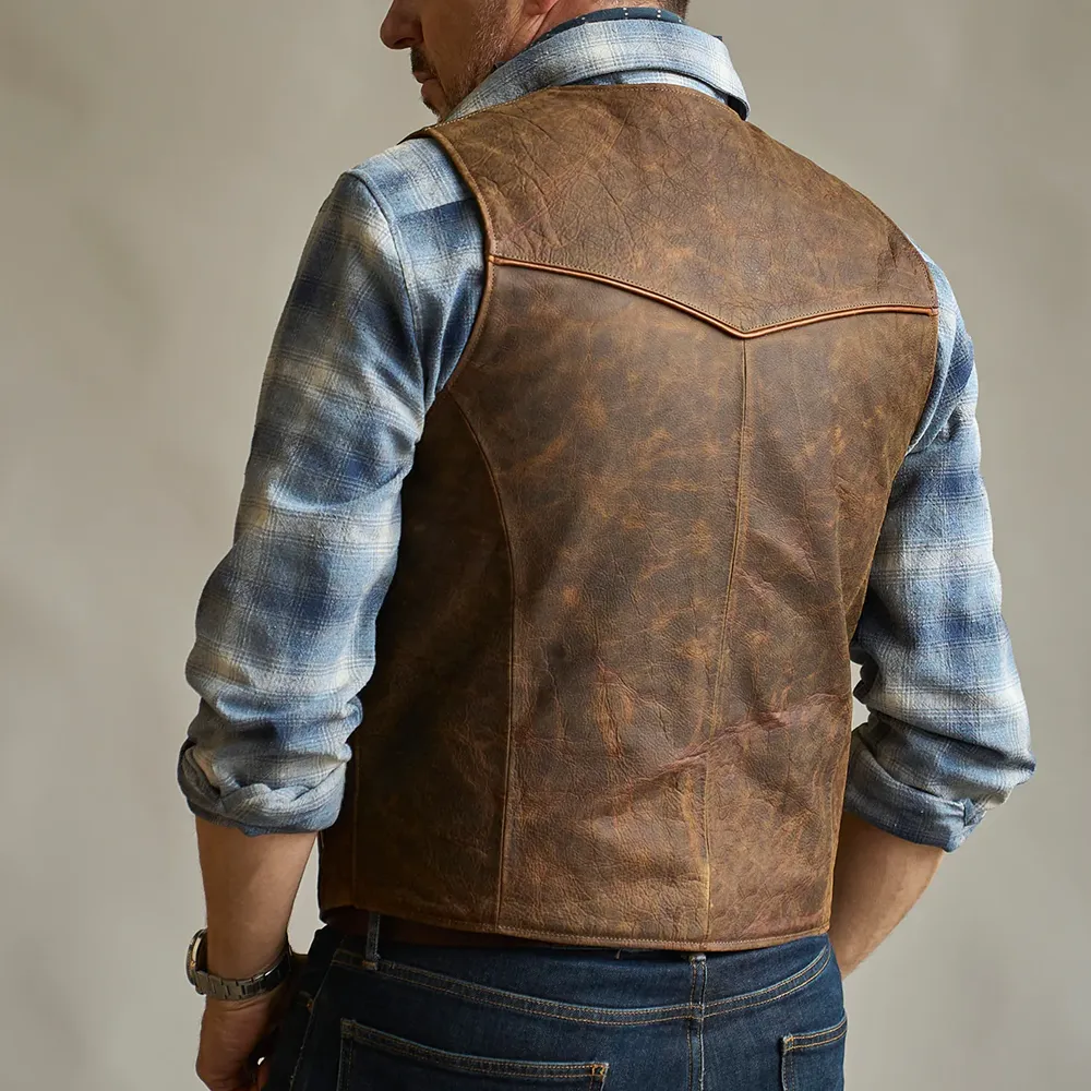 Brown Mens Western Cowboy Biker Leather Vest