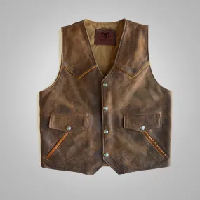 Brown Mens Western Cowboy Biker Leather Vest