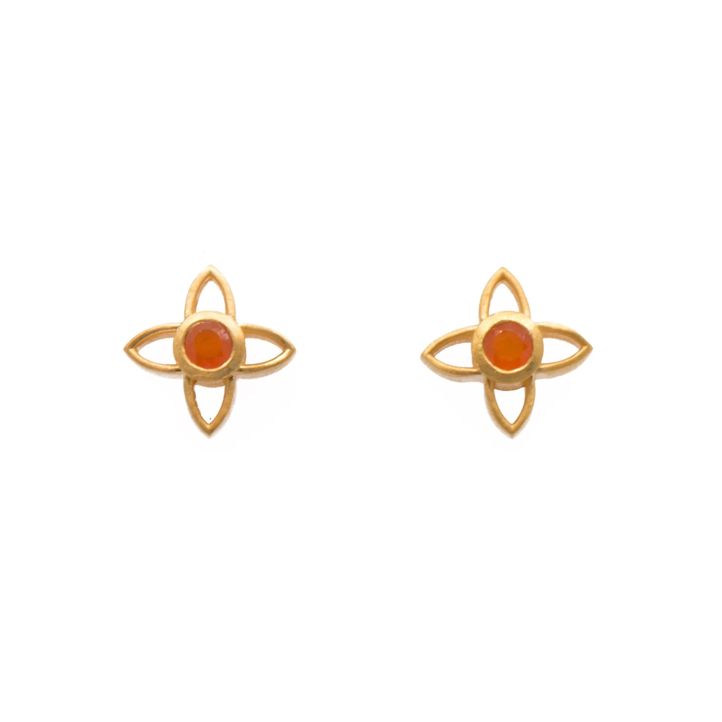 Carnelian Joy Flower Earrings 15mm Post 24K Gold Vermeil