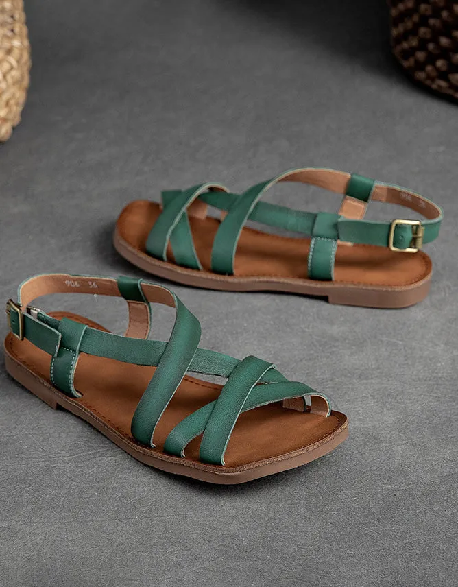 Comfortable Leather Retro Flat Sandals Slingback