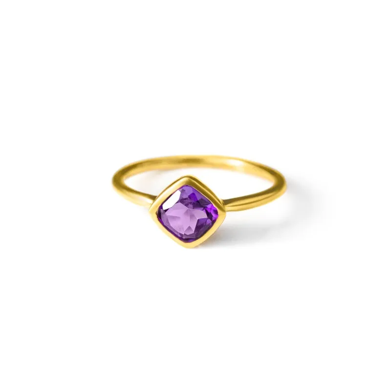 Diamond Shape Purple Amethyst Stacking Ring • February Birthstone