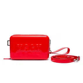 Faux fur pouch with embossed MSGM logo Red