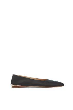 Fleur Ballerina Flat in Black Silk Linen Satin