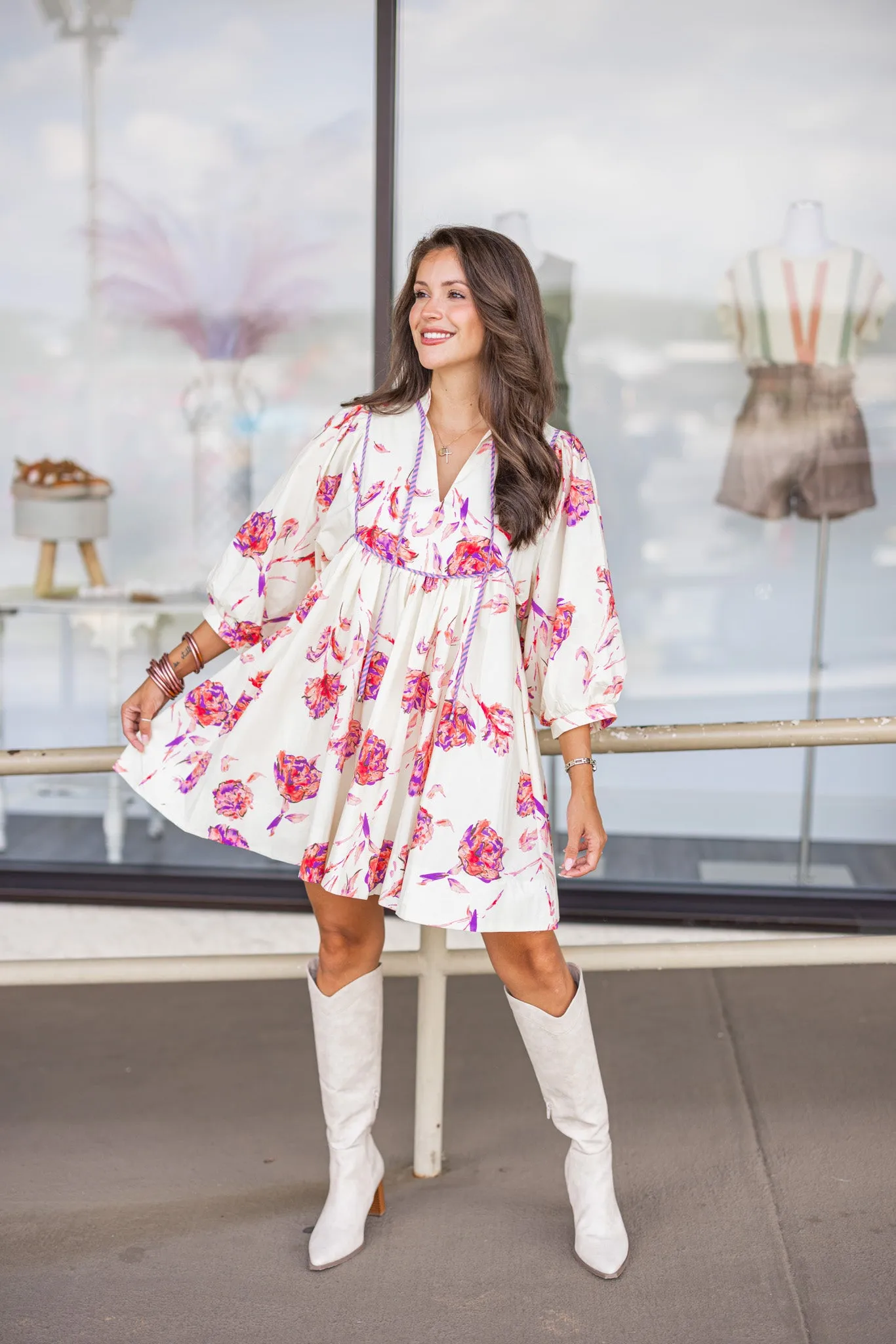 Floral Fancy Cream Babydoll Dress