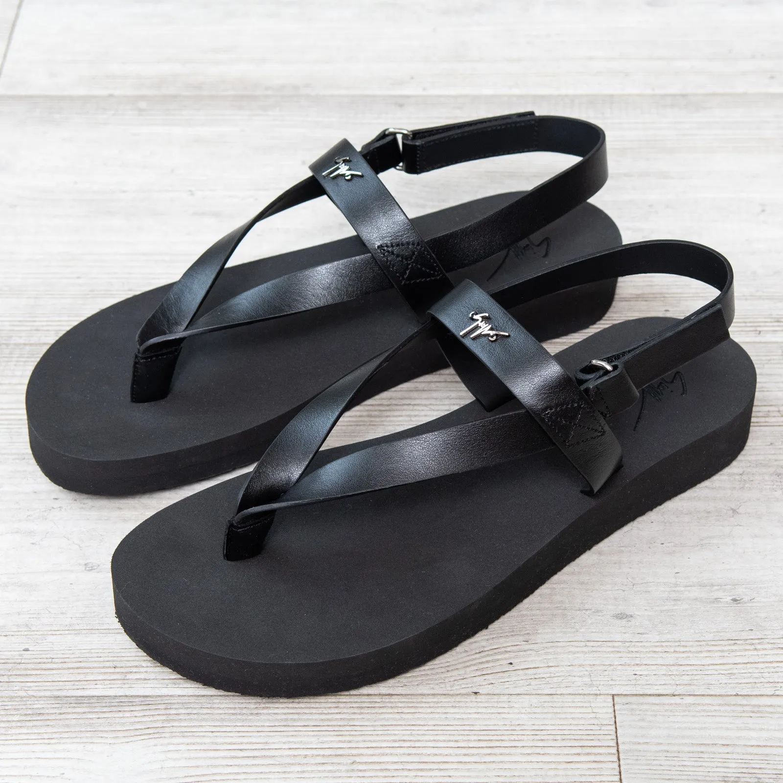 Giuseppe Zanotti Black Leather Thong Sandals