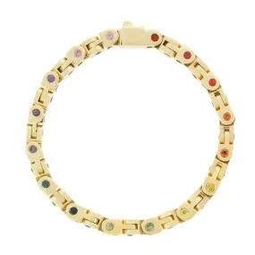 Gold Bike Chain Bracelet with Rainbow Sapphires