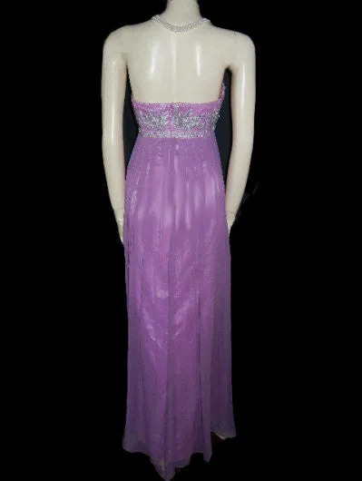 *GORGEOUS CAMILLE LA VIE SILVER SEQUINS & METALLIC THREAD BEADED EMPIRE-STYLE EVENING GOWN IN JUNGLE ORCHID