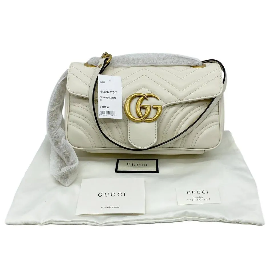 Gucci Marmont Gg Small White Leather Shoulder Bag