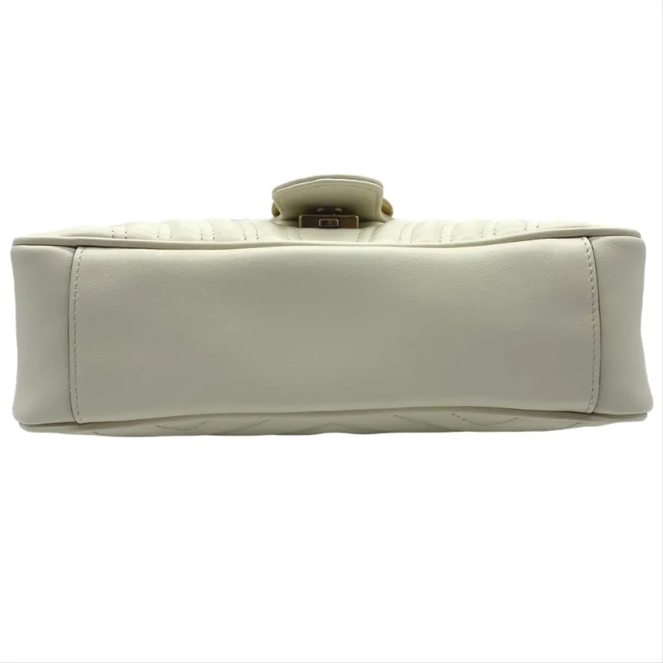 Gucci Marmont Gg Small White Leather Shoulder Bag