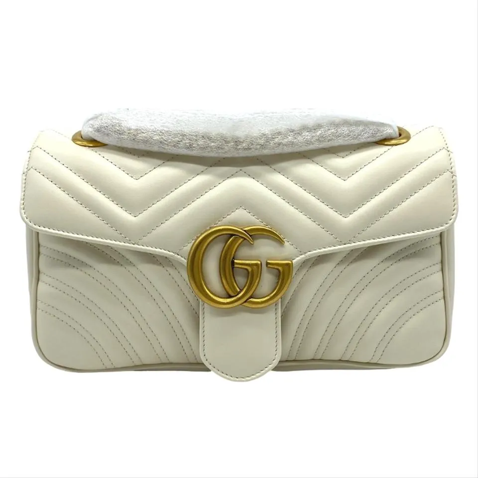 Gucci Marmont Gg Small White Leather Shoulder Bag