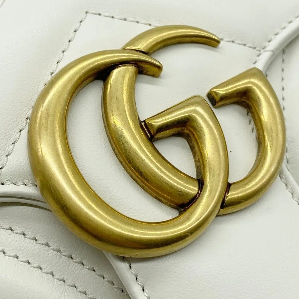 Gucci Marmont Gg Small White Leather Shoulder Bag