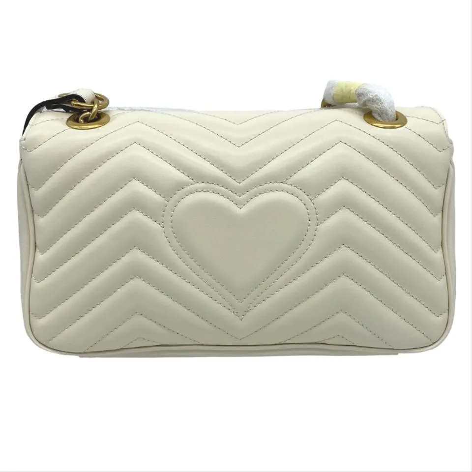 Gucci Marmont Gg Small White Leather Shoulder Bag