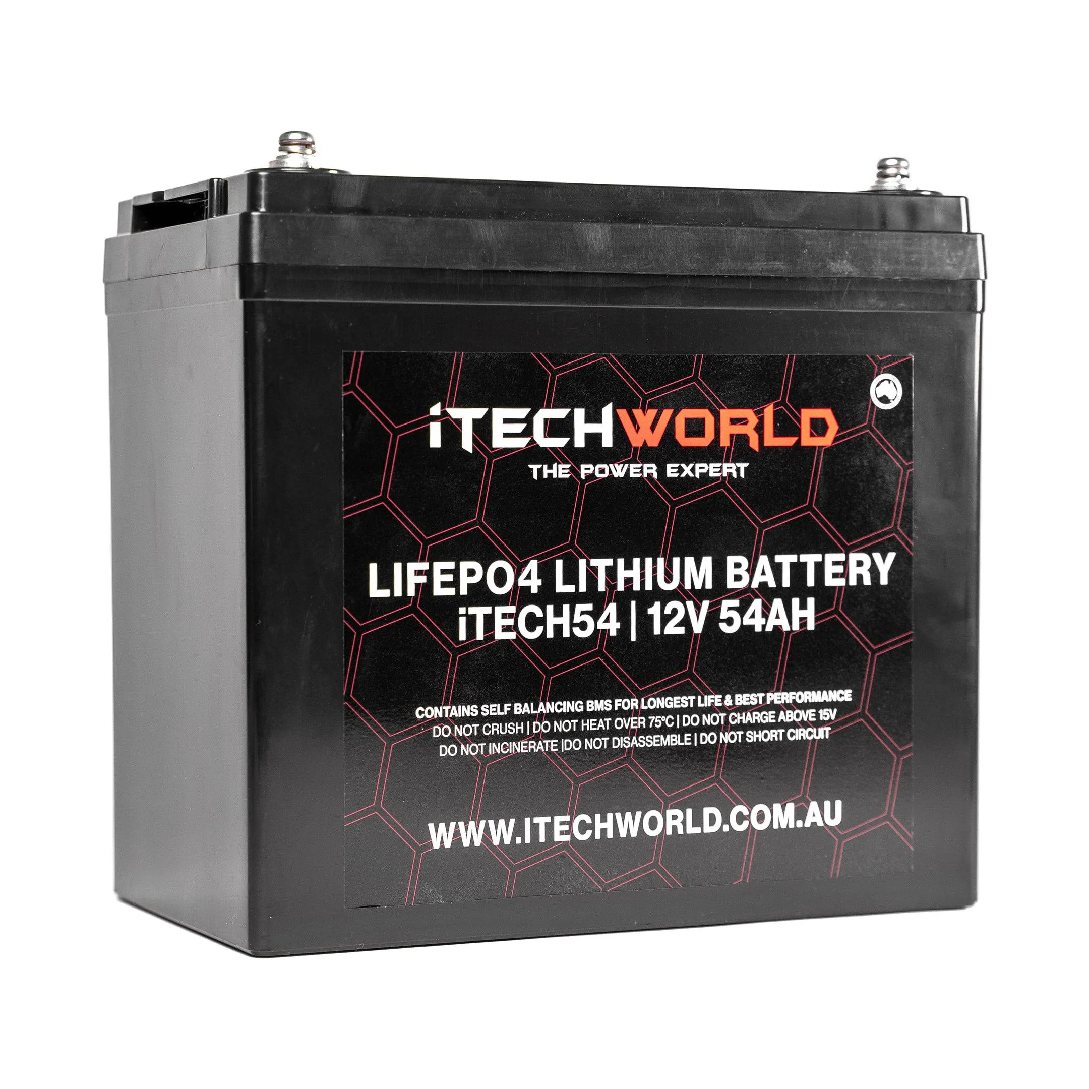 iTECH54 12v 54Ah Lithium Ion Battery - LiFePO4 Deep Cycle Camping RV Solar Slim Line