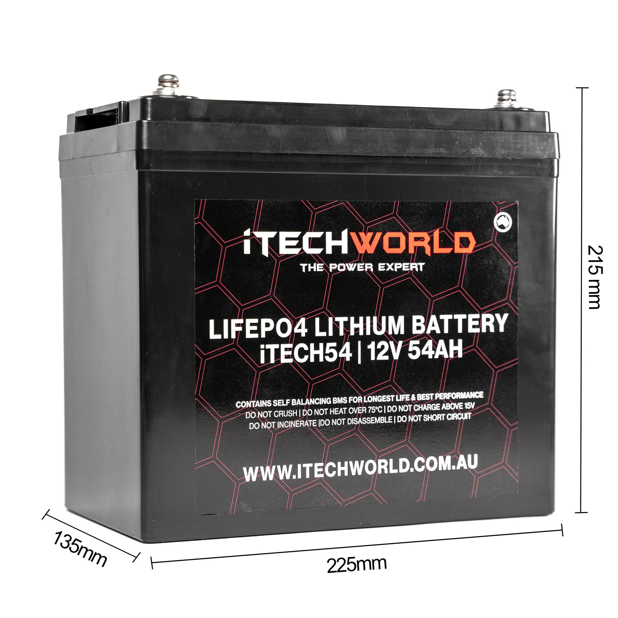 iTECH54 12v 54Ah Lithium Ion Battery - LiFePO4 Deep Cycle Camping RV Solar Slim Line