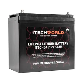 iTECH54 12v 54Ah Lithium Ion Battery - LiFePO4 Deep Cycle Camping RV Solar Slim Line