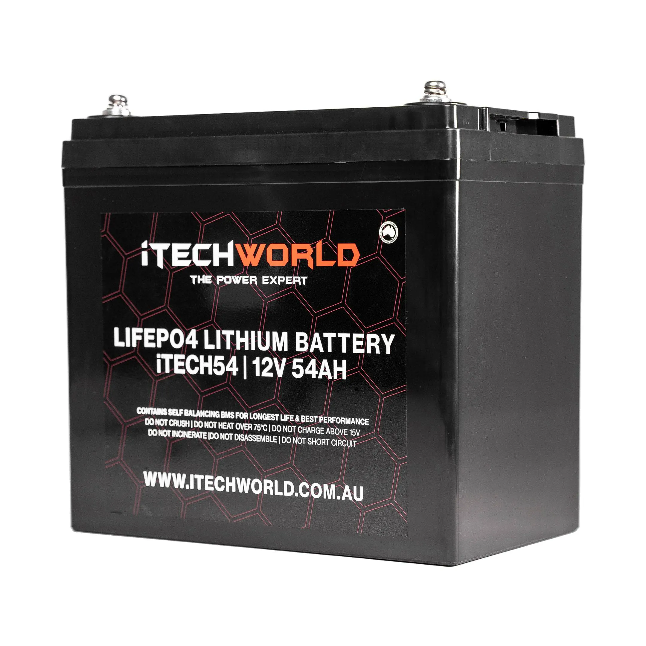 iTECH54 12v 54Ah Lithium Ion Battery - LiFePO4 Deep Cycle Camping RV Solar Slim Line