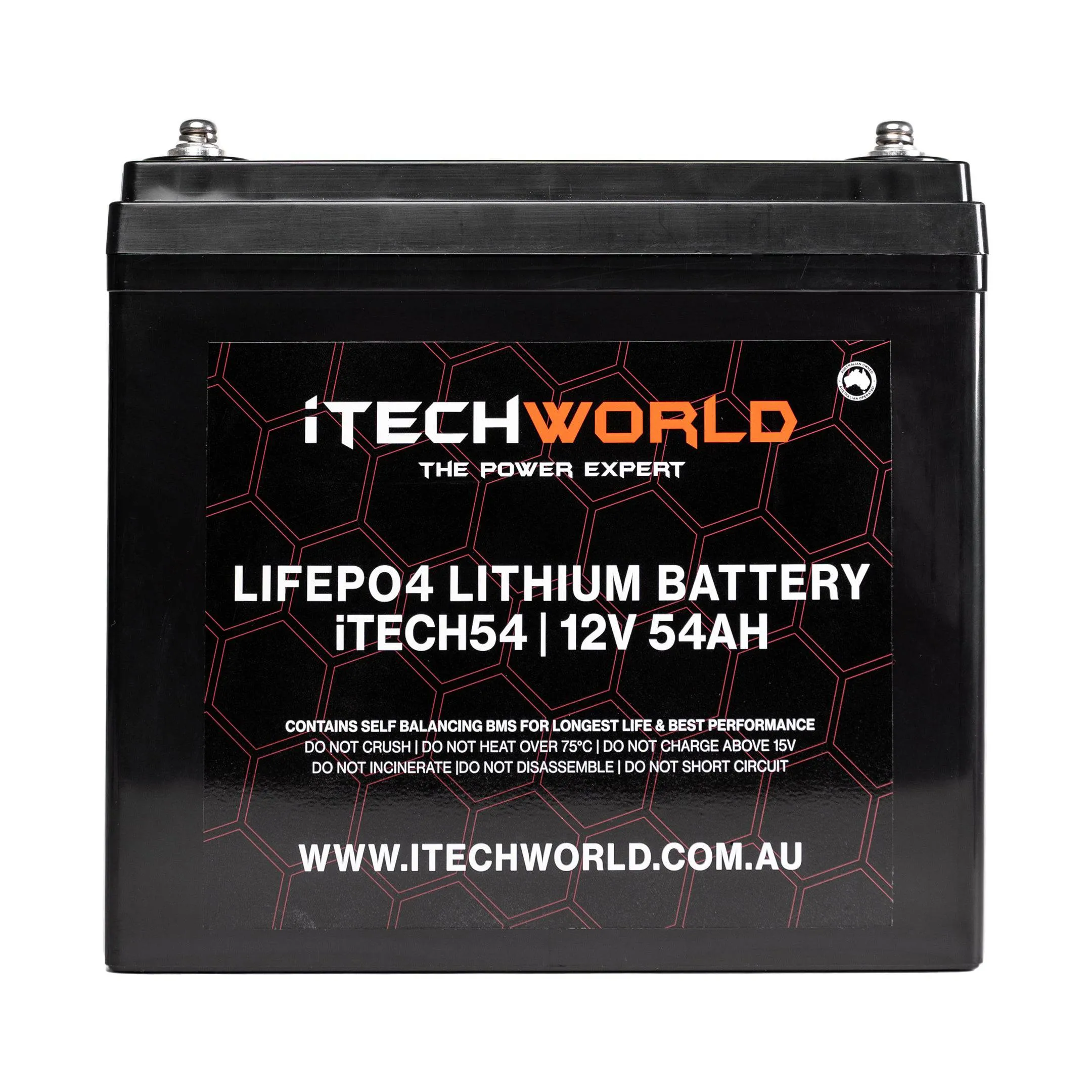 iTECH54 12v 54Ah Lithium Ion Battery - LiFePO4 Deep Cycle Camping RV Solar Slim Line