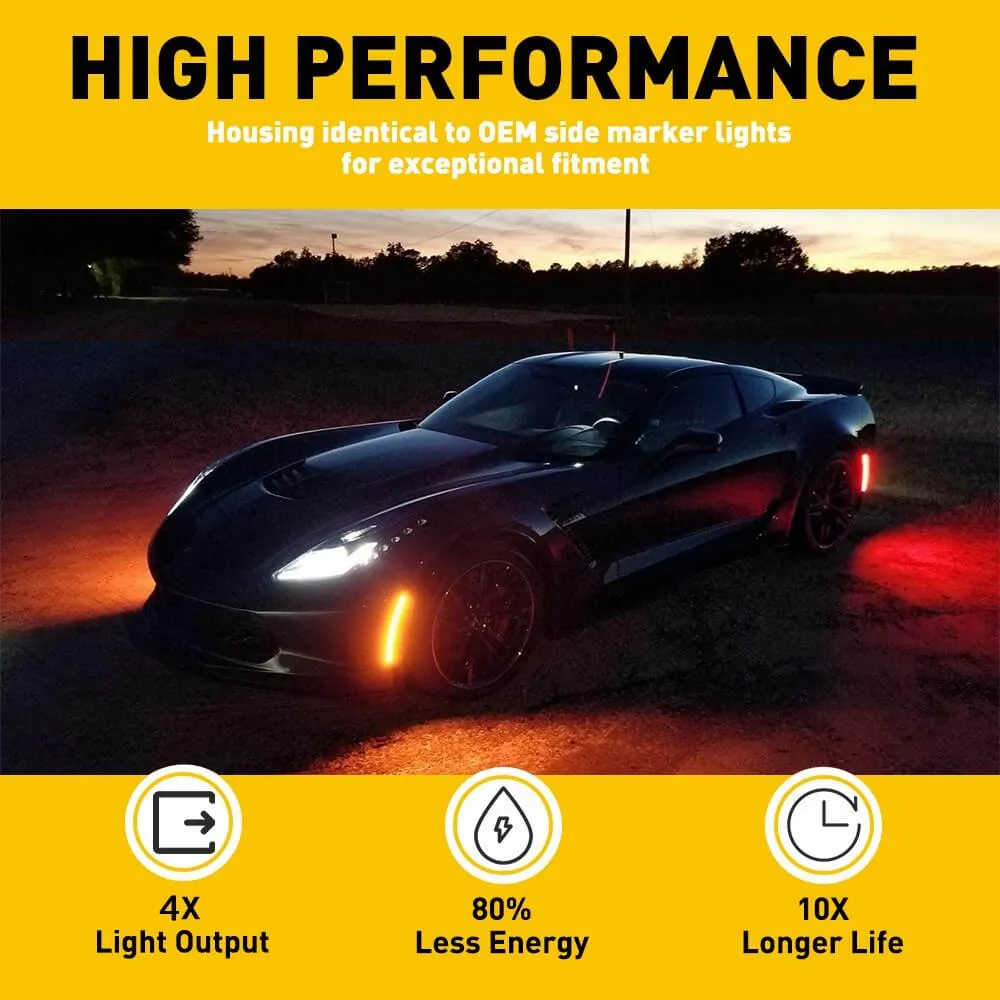 LED Side Marker Lights for 2014-2019 Chevrolet Corvette C7 Smoked Len Amber Red Front Rear Bumper