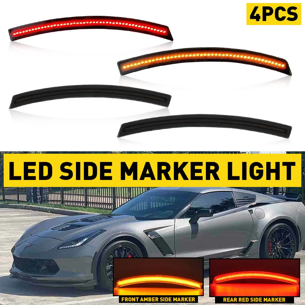 LED Side Marker Lights for 2014-2019 Chevrolet Corvette C7 Smoked Len Amber Red Front Rear Bumper