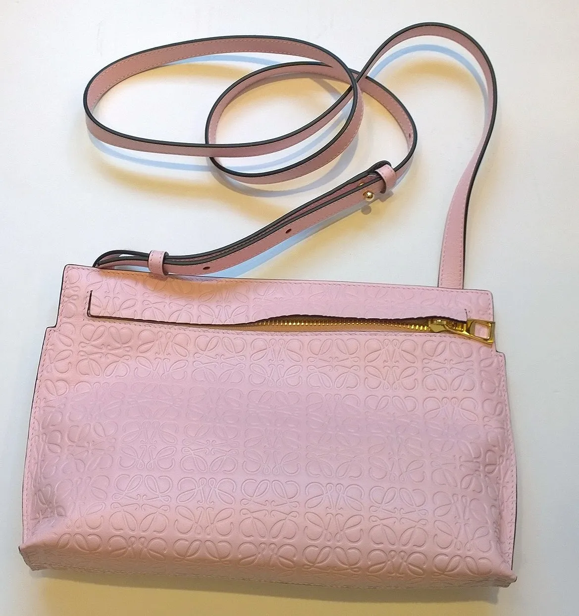 Loewe T Pouch mini Crossbody embossed leather stamp Bag in Pink