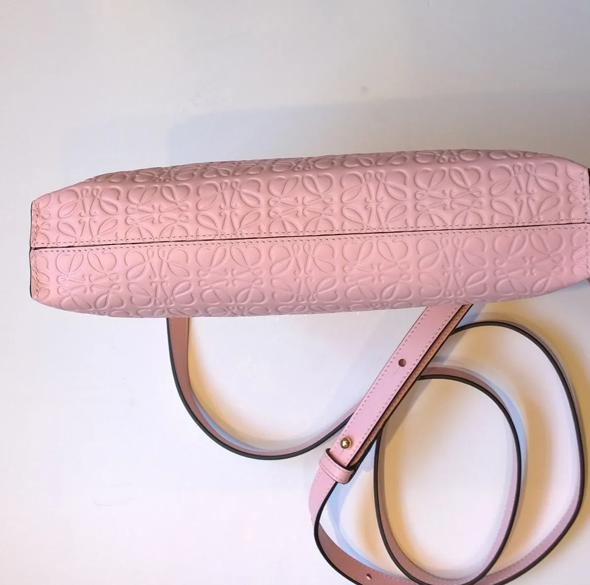 Loewe T Pouch mini Crossbody embossed leather stamp Bag in Pink