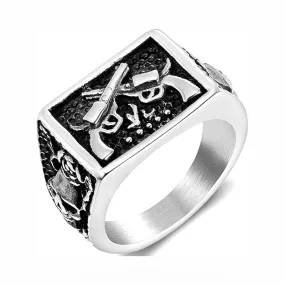 Maturelion Jude Jewelers Stainless Steel Gun Military Milita Army Western Cowboy Signet Style Biker Ring