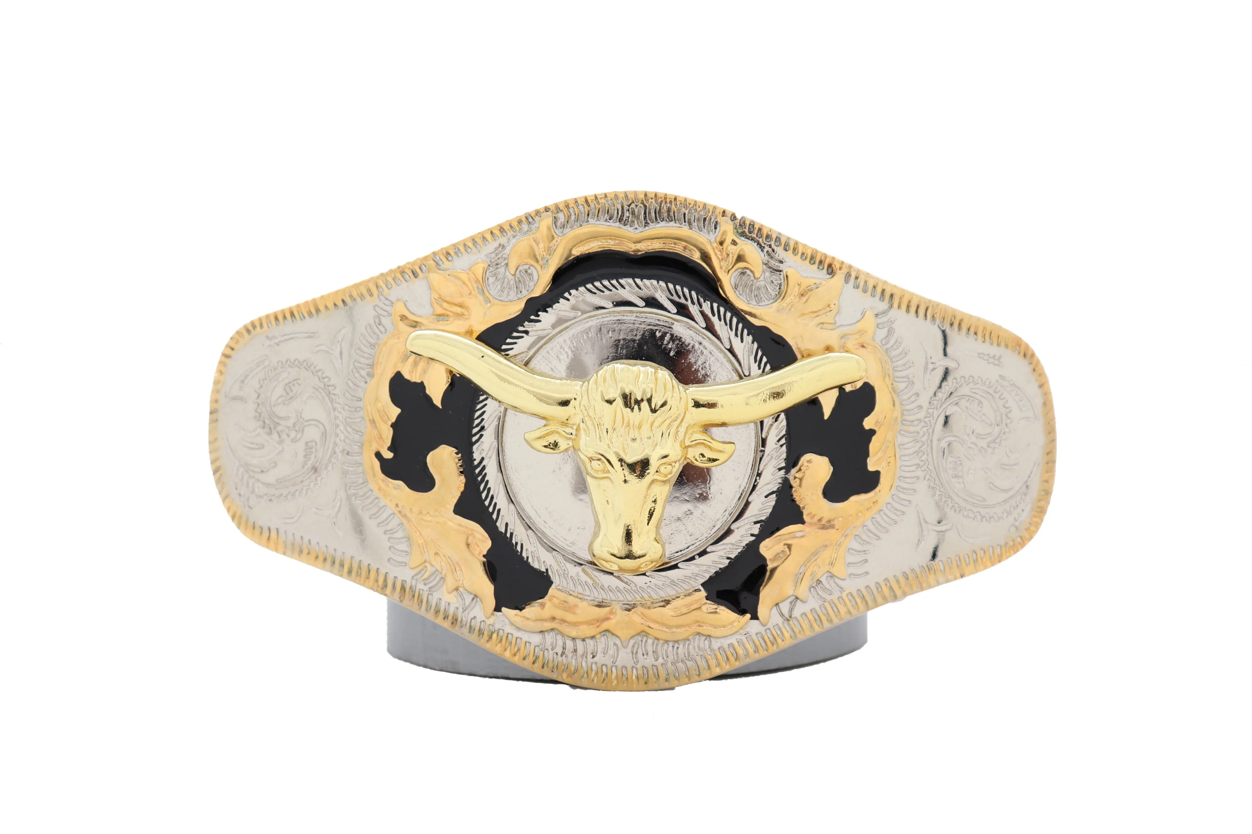 Men Western Fashion Belt Buckle Silver Metal Gold Long Horn Bull Texas Cow Heavy Duty Strong